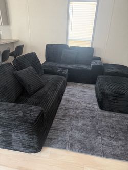 Black Modular Sectional Sofa with Ottoman