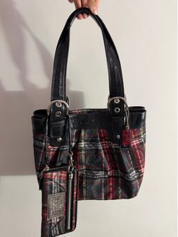 Coach Poppy Plaid Tote Set