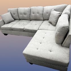 Mushroom 2pc Sectional Sofa w/ 2 Accent Pillows