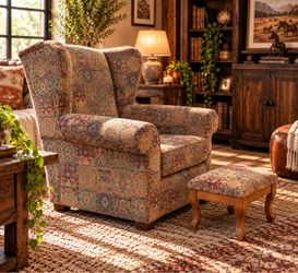 Vintage Bauhaus Wingback Chair & Ottoman | Boho Western Farmhouse