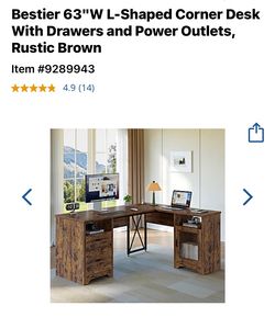Brand New L- Shaped Desk 63” in Box