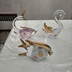 3 Made In Italy Glass Gold Plated Figurines 