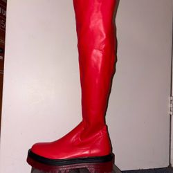 Red Over-the-Knee Platform Boots