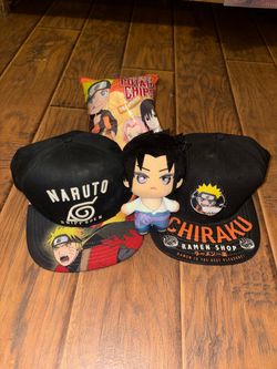 Naruto Snapback Hats and Sasuke Plush Bundle