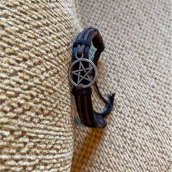 Wiccan Pentacle Leather Bracelet