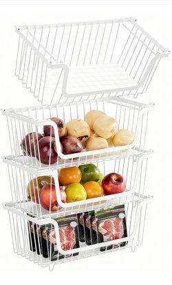 4 Pcs Stackable Wire Baskets for Pantry Organizers and Storage(new)