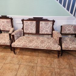 Antique Victorian Furniture Set Including Settee, Chais Chair, And Chair 