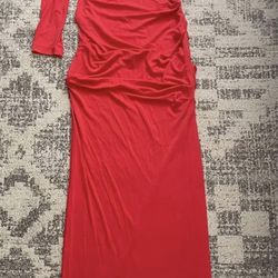 NWT Nicole Miller one shoulder maxi  dress with thigh slit in red size 10