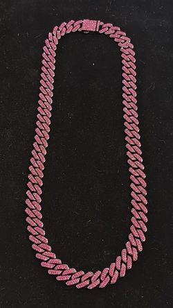 Pink Iced Out Cuban Link Chain