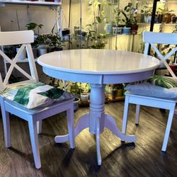 White Round  Table Plus Two Chairs 