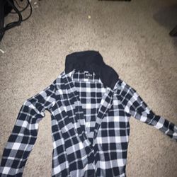 Black and white plaid shirt with hood Medium
