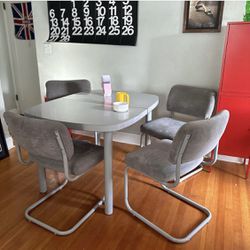 Post Modern TubularTable Set Vintage Grey  4 Chairs, Dresser, Bed frame, Headboard 