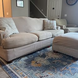 Sofa, Chair, Ottoman, and Two Pillows