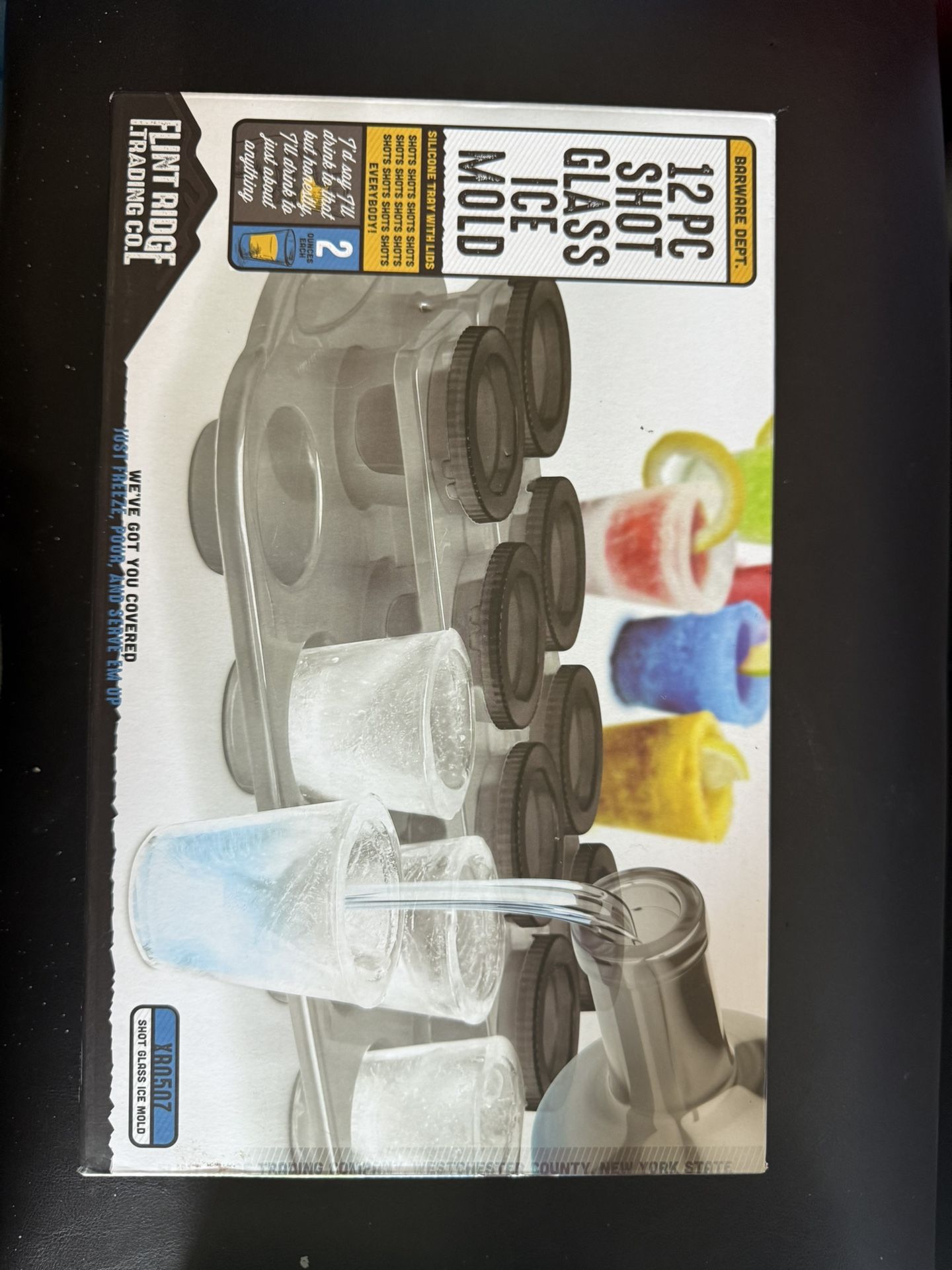 Shot Glass Ice Mold Flint Ridge Trading Co. Silicone tray w/ lids NEW