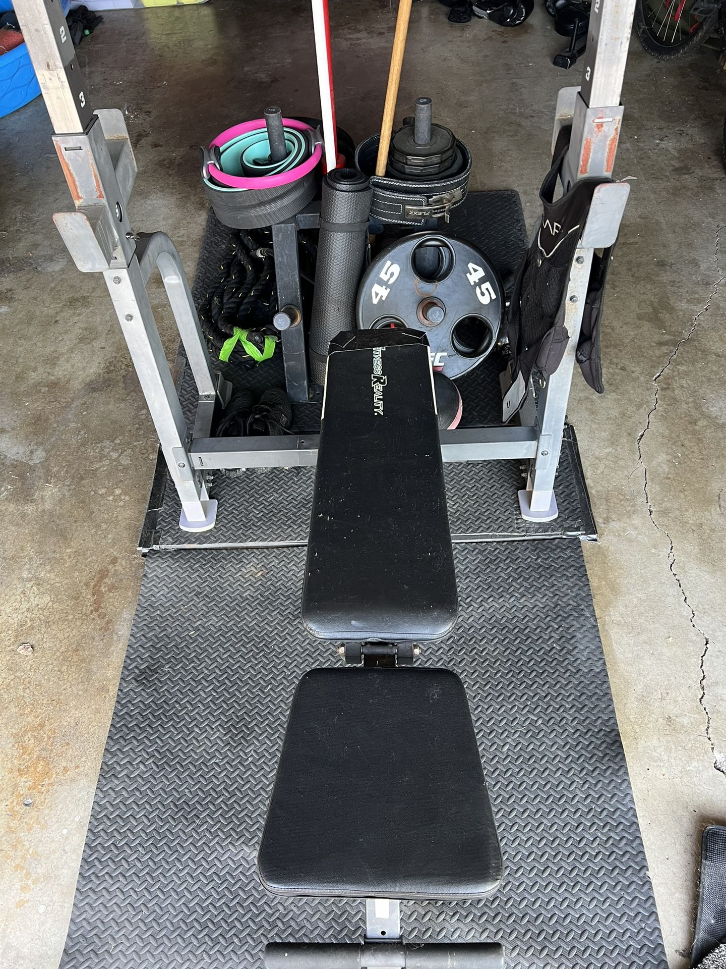 Bench, Bar, And Weights