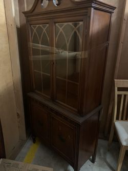 Dining hutch, table (legs shown) 5 chairs (need refurbishment)