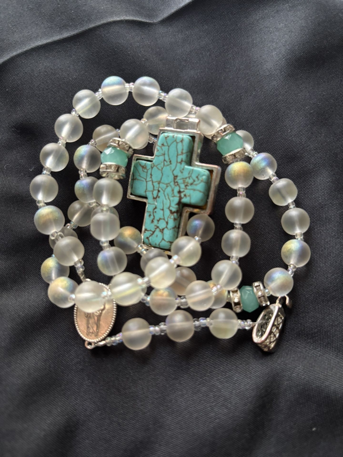 Artisan Beaded Rosary with Turquoise Cross Pendant