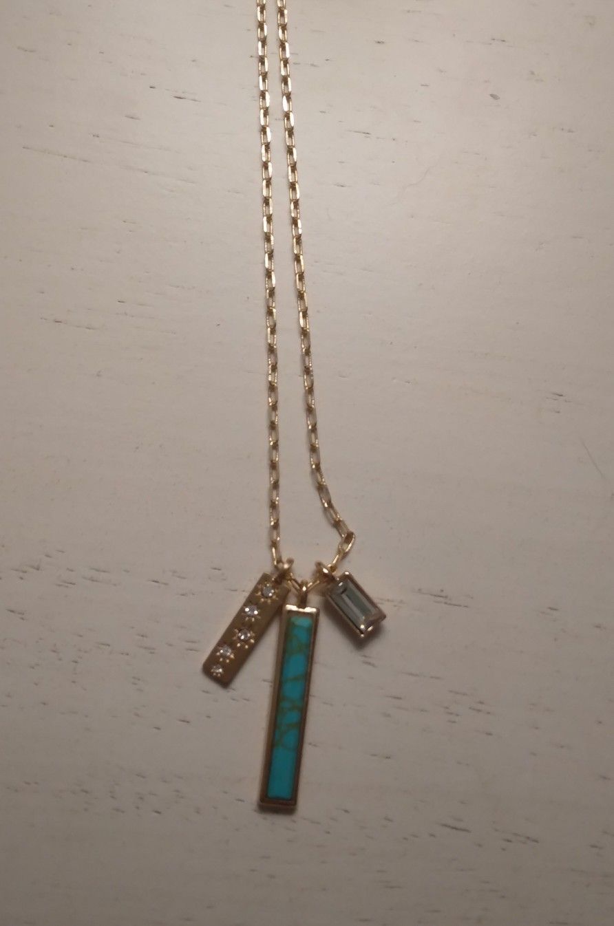 Gold Plated Synthetic Turquoise And CZ Necklace