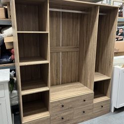 Brown Wood Grain 59 in.  Armoires Wardrobe with 5-Drawers (70.8 in. H x 18.8 in. D)