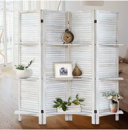 Folding wall divider with shelves