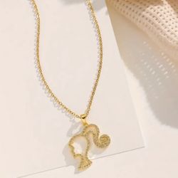18K Gold Plated Zircon Charm Necklace Barbie