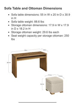 Zealand Sofa Table and 2 Ottomans