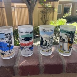 Vintage Frosted Glass Tumblers - Various California Scenery