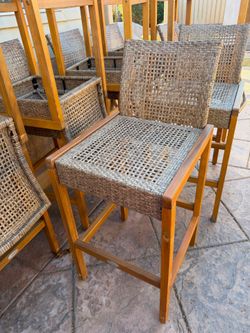 PatioJoy Rattan Wood Bar Stools with Backrest  14 available