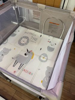 Baby Playpen with Animal Print Mat