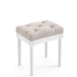 Upholstered Fabric Vanity Bench Seat - Makeup Stools for Vanity Linen And White