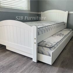 Twin Twin White Trundle Bed With Ortho Mattress Included!!
