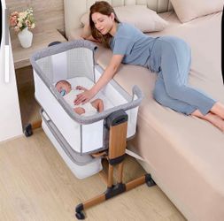 Ezebaby 3-in-1 Baby Bassinet, Rocking Baby Bassinets Bedside Sleeper, Adjustable Portable Crib for Newborn Infant with Wheels Storage Basket and Mesh