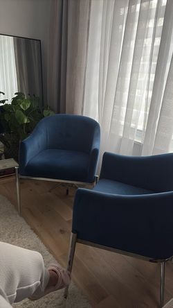 Used set of 2 velvet dark blue chairs