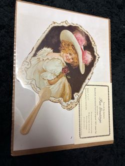 Vintage Turn of the Century Fan Greeting  by Old Print Factory