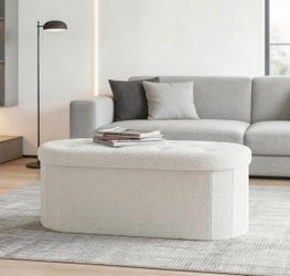 Brand New White Fabric Storage Ottoman Bench – Folding w/ Lid