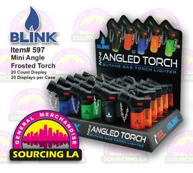 20ct Mini Angle Blink Butan Torch Lighter Frosted w/ Adjustable Flame Refillable
