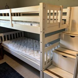 Sturdy bunk bed set up with drawers