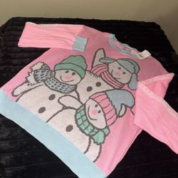 Womens Hot Pink Chillin With My Snowmies Long Sleeve Lightweight Knit Sweater M