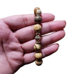 Gold Toned Neutral Beaded Stretchy Bracelet
