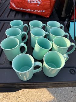 Set of 11 Mint Green Ceramic Coffee Mugs