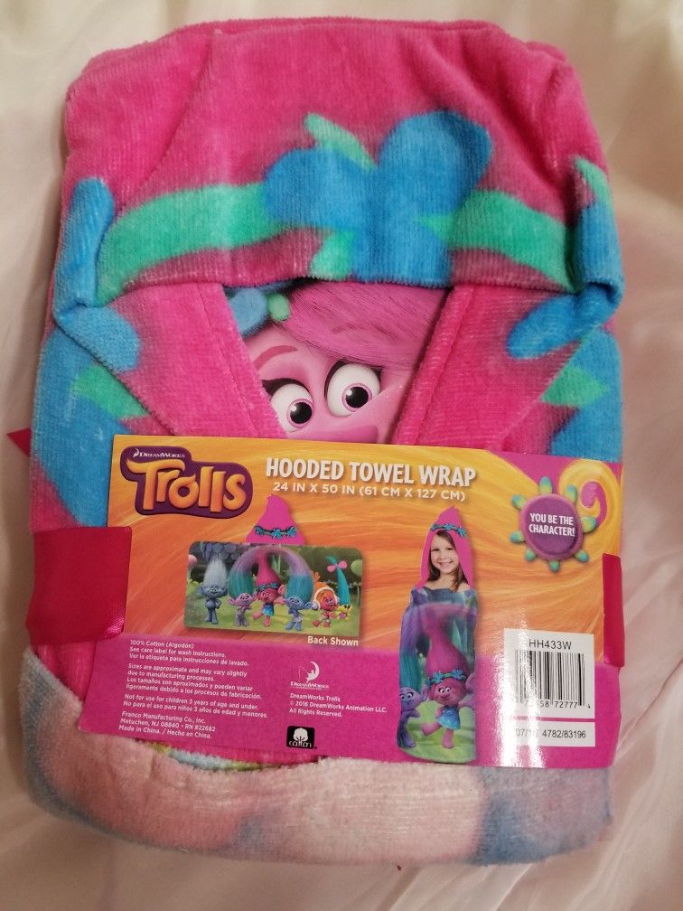 Brand New Trolls Hooded Towel Wrap 24"x50 "