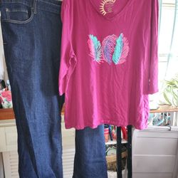 Ladies 2X Izod Jeans & Coral Bay Top $15