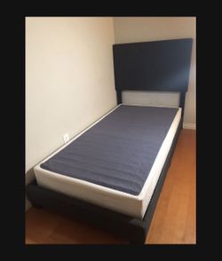 Metal Box Spring & Dark Gray Upholstered Twin Bed