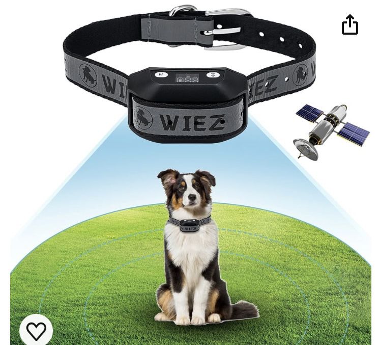 WIEZ GPS Wireless Dog Fence, Electric Dog Fence for Outdoor, Pet Containment System, Range 65-3281ft, Adjustable Warning Strength, Rechargeable, Harml