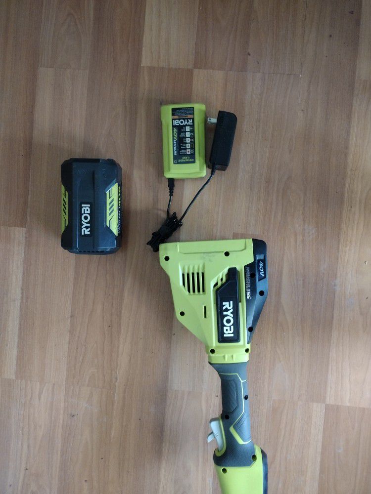 Ryobi 40v Brushless String Trimmer With Battery And Charger