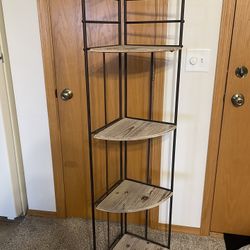 Corner Shelf – Rustic Wood & Metal – 5 Tier