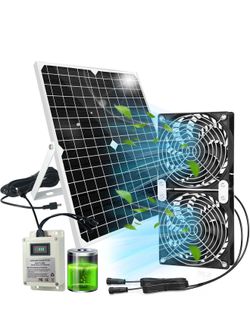 Solar Fan for Chicken Coop with Battery 25W Solar Panel Powered Exhaust Fans with 13ft On/Off Switch Cable for Greenhouse, Sheds, Pet Houses, Ventilat