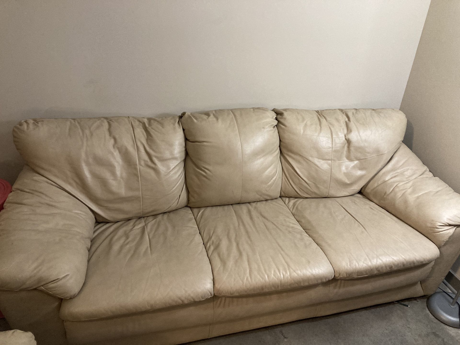 Tan Leather Couch & Love Seat ($125) w/ Kitchen Table & 4 Chairs ($100)