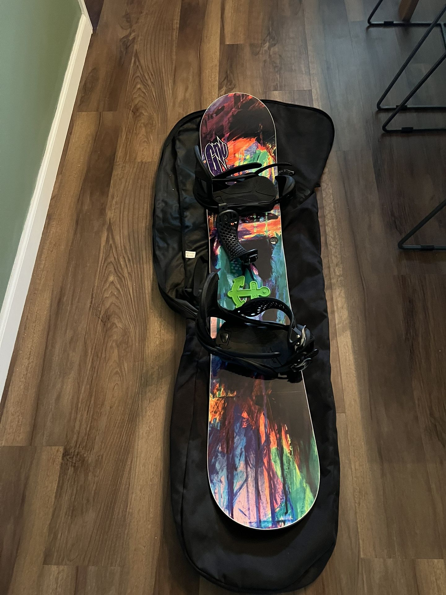 Women’s Snowboard, Bindings, Boots, And Bag