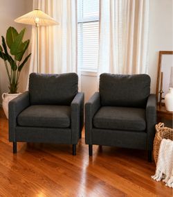 Set of 2 Dark Gray Accent chair with metal black legs, side pockets